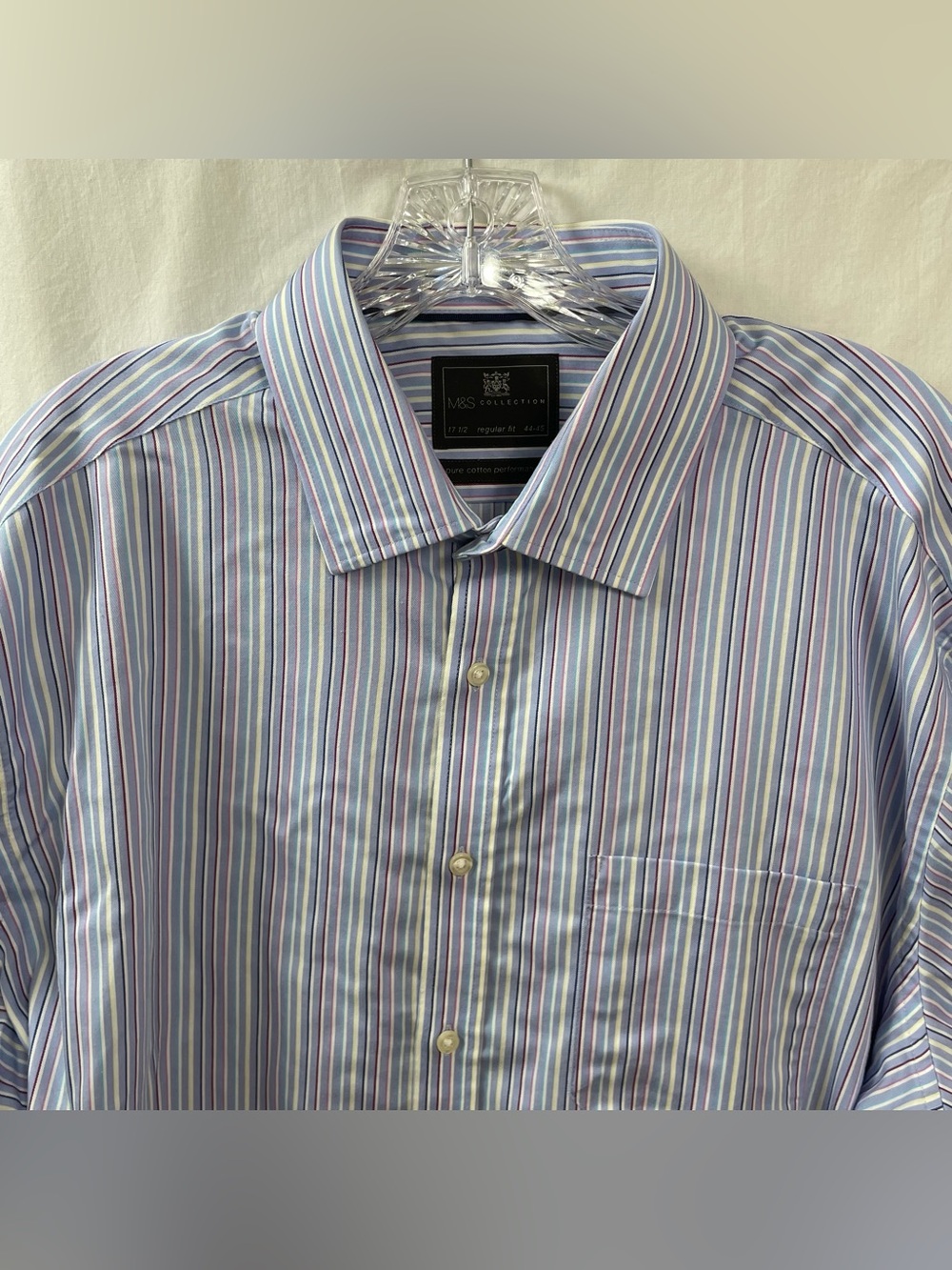 Marks & Spencer regular fit 17.5 cotton Dress Shirt long sleeve blue stripe